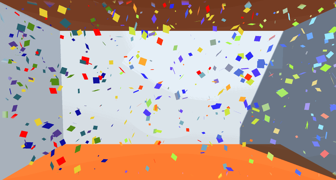Confetti simulation inside a colorful room
